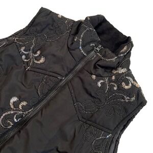 Shyanne Womens Black Gold Embroidered Sequin Vest, Shyanne Black Puffy Vest 133